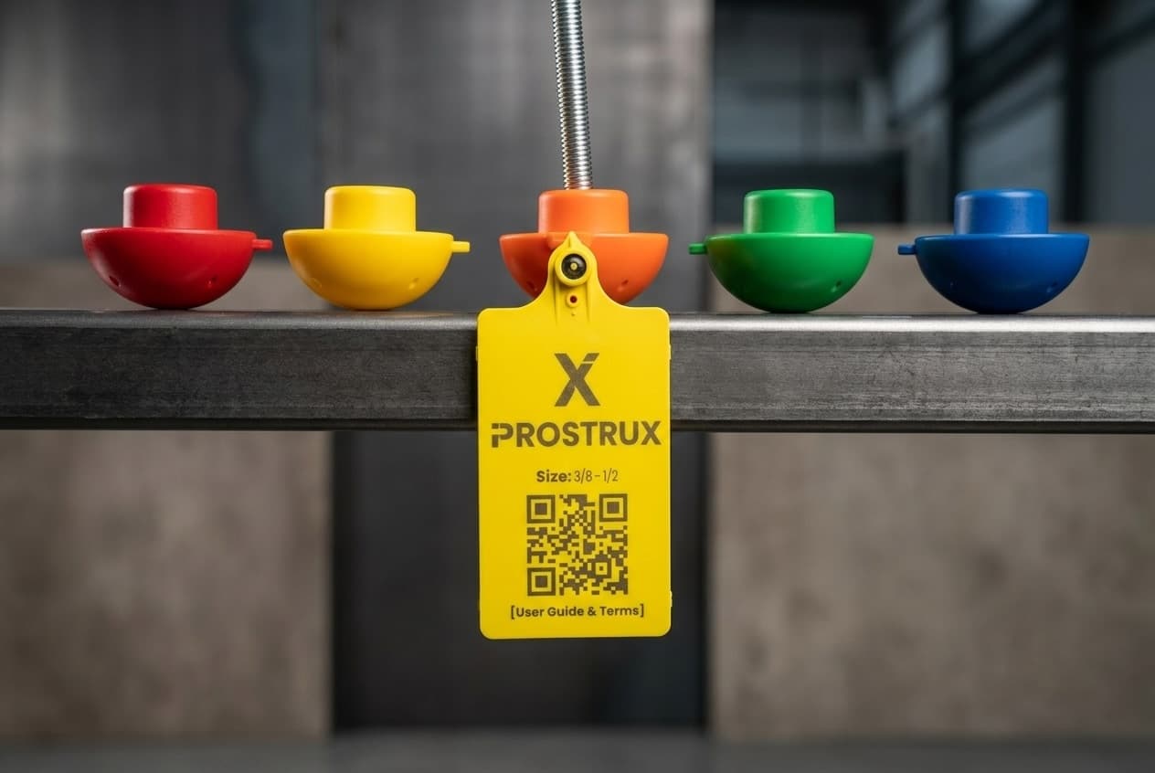 MagGuard® safety caps available in six colors on a commercial construction job site